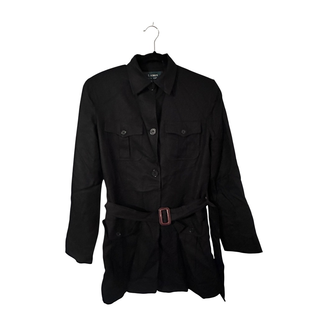 Lauren Ralph Lauren Black Utility Belted Jacket Women's‎ Silk Belted Size Small